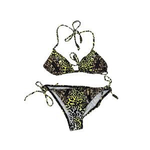 Billabong Bikini Womens Medium Neon Yellow Leopard Print Triangle Top NWT